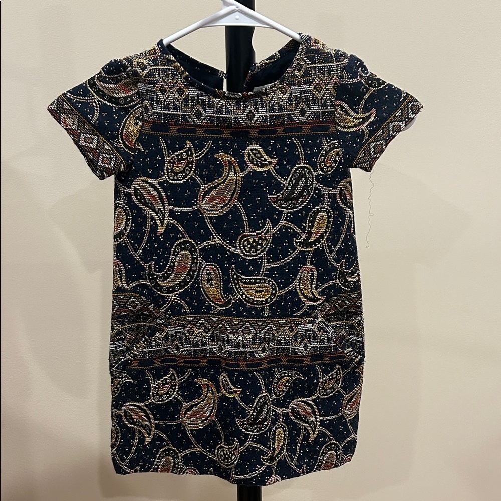 Zara Girls Dress in Navy and Gold Paisley / Tapestry - Size 5